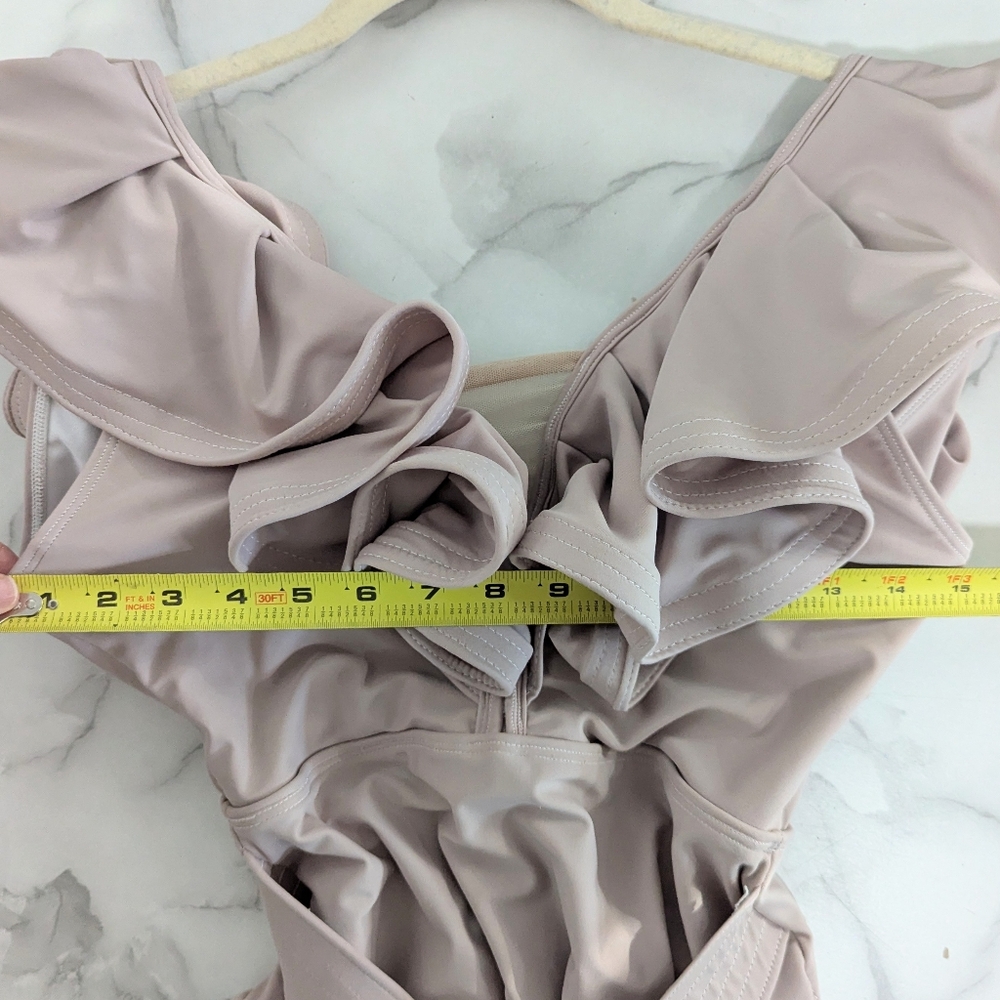 Ruffle V-Neck One-Piece Swimsuit in Dusty Mauve - Picture 11 of 12